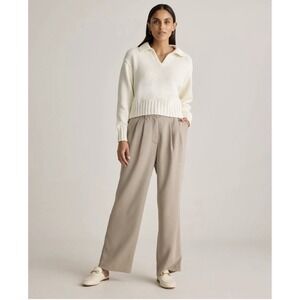 Quince Women Stretch Crepe Pleated Wide Leg Pants Morel Beige 14